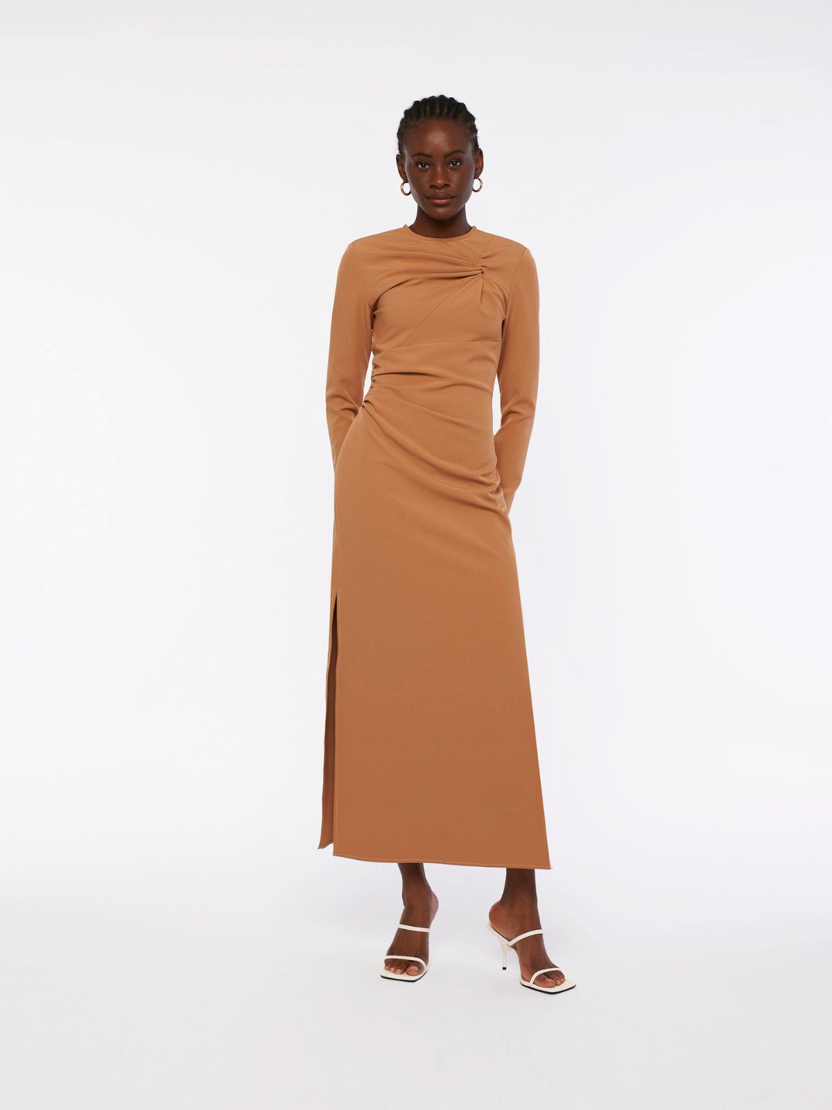 brown maxi dress halter AKIRA Athena Metallic Halter Neck Maxi Dress | Brown