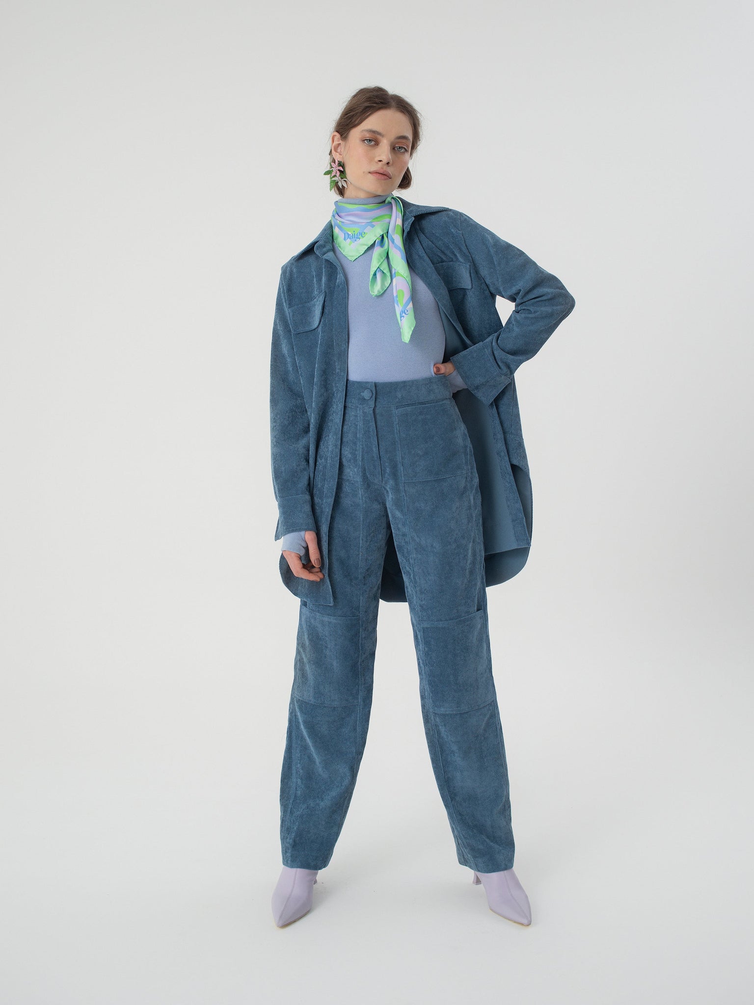 ANTLIA trousers - micro cord, blue